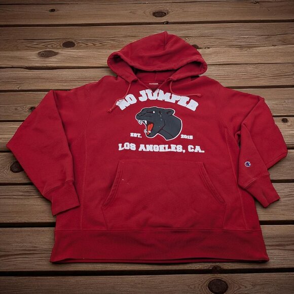 Champion Reverse Weave No Jumper Red Hoodie Sweatshirt Los Angeles Sz L *READ - Picture 1 of 12